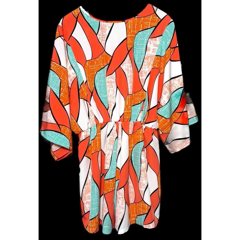 Shein Curve Multicolor Short Sleeve Romper Shorts‎ Jumpsuit Elastic Waist 1XL